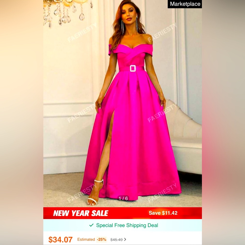 Hot Pink Off-the-Shoulder Satin Dress 👗